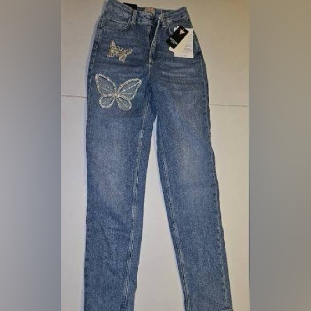 Guess Women's High Rise Jeans - Blue with Silver Accents